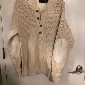 Classic Beige Large Eddie Bauer Warm Sweater With Elbow Patches